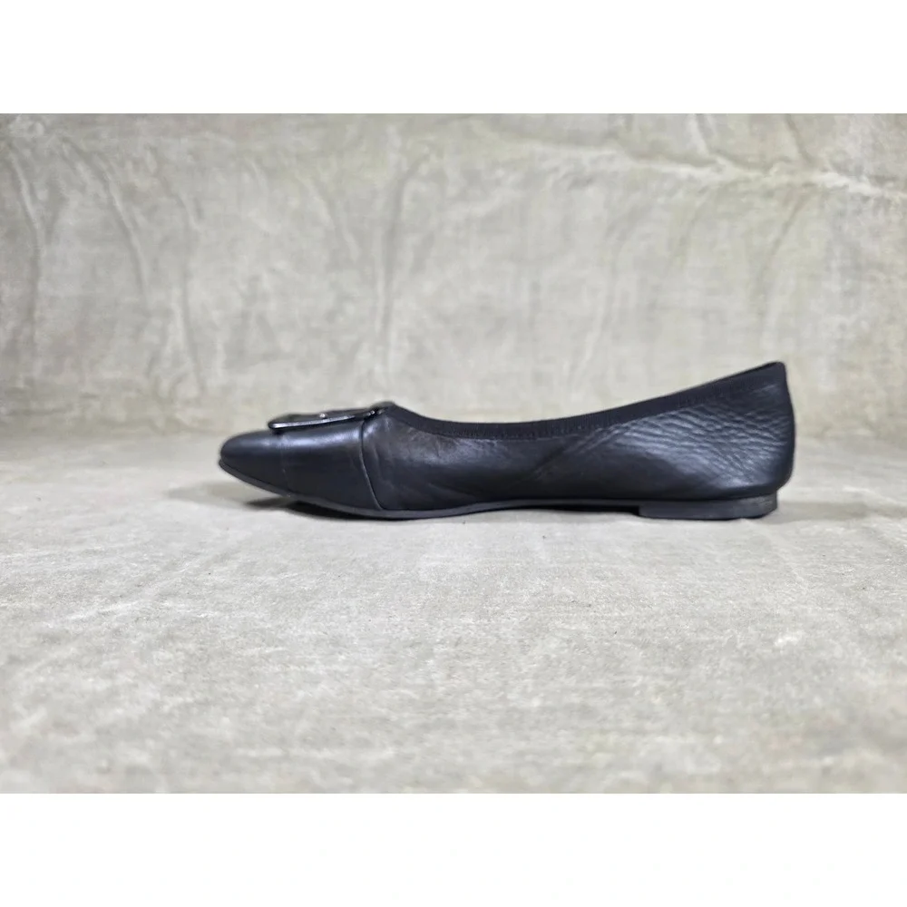 Le Matin Black Leather Pointed Toe Buckle Ballet Flats Made in Italy Womens 9